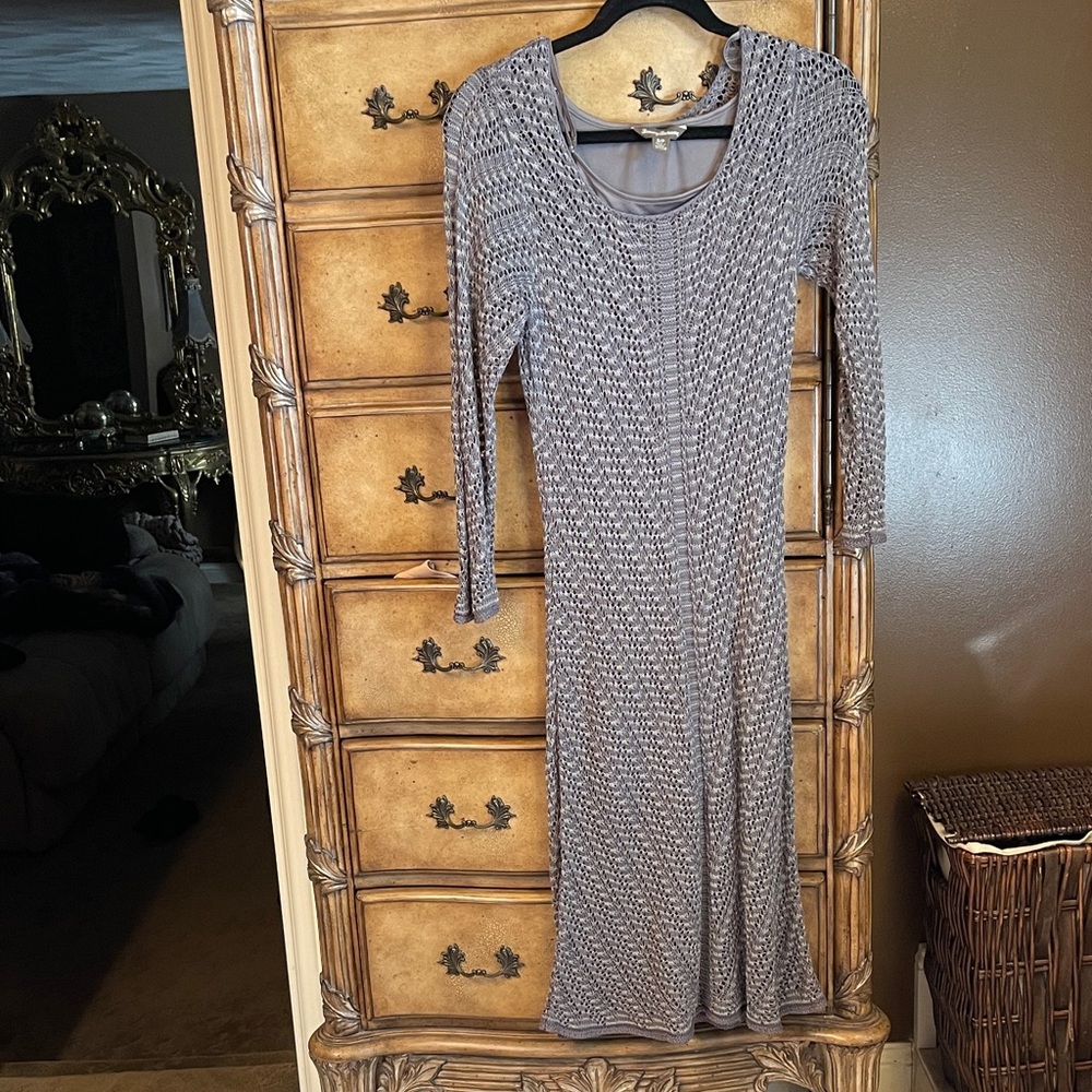 Tommy Bahama Textured Gray Long Sleeve Dress
